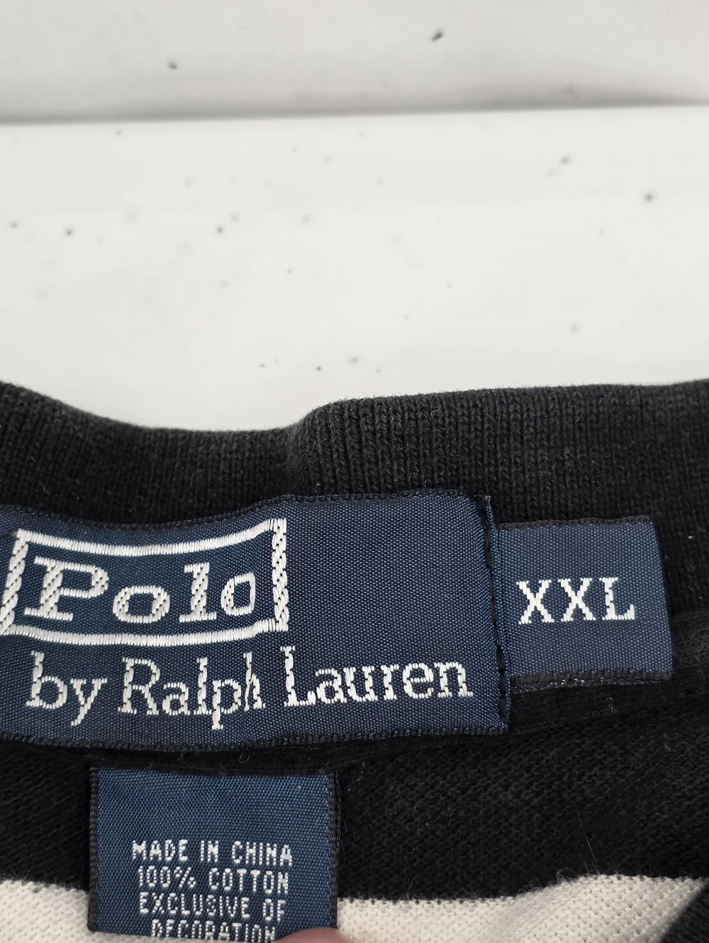 Vintage Polo Ralph Lauren Short Sleeve Pique Polo‎ Men XXL Black Cream Striped.